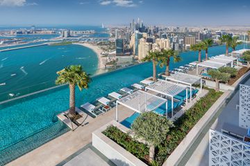 Aerial view of the infinity pool on floor 77 at Address Beach Resort Dubai