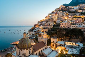 Positano at dusk, Amalfi Coast, Italy