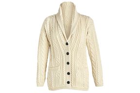 Amazon Aran Woollen Mills Merino Wool Cable Knit Irish Shawl Cardigan Sweater