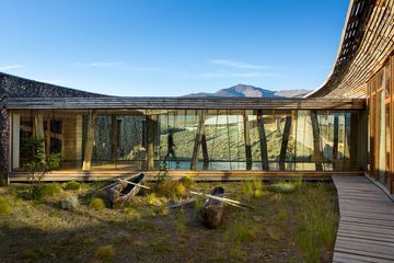 Exterior walkway of the Tierra Patagonia hotel