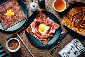 Two savory galettes and one sweet galette from Cafe Breizh