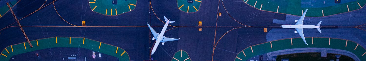 Aerial photograph of San Francisco International airport in twilight