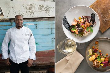 Chef Javon Cummins and colorful dishes from his restaurant Tapestry, in Barbados