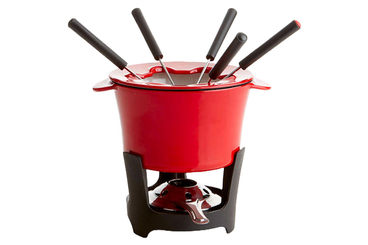 Crate &amp; Barrel Red Cast Iron Fondue Set