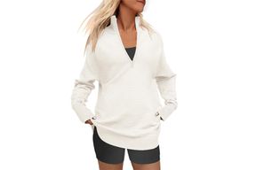 Amazon Deep Self Fall Women V Neck 1/4 Zip Pullover Stretch Sweater