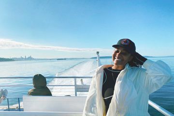 Nylah Burton on a ferry in Elliot Bay in Seattle