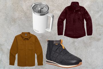 Collage of four Essentials to Stay Cozy on a Fall Camping Trip