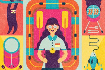 Conceptual illustration representing a family reunion vacation planner at a hotel or resort
