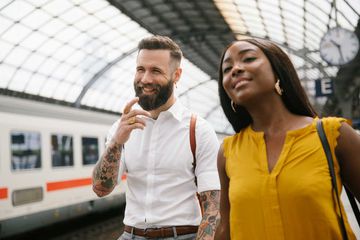 Passengers at Germany train station with Eurail Group