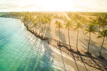 Aerial view of tro beach in the sunny afternoon. Juanillo beach, Dominican Republic.