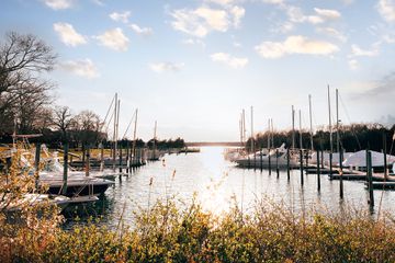 View of boats in the harbor at Sunset Harbor at EHP Resort & Marina