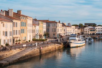 View of the port of the Saint-Martin-de-Ré at golden hour, Île de Ré, France