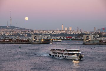 Moonrise in Istanbul, as seen from the Golden Horn