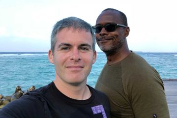 Writer James and husband Brendan on vacation in the Maldives