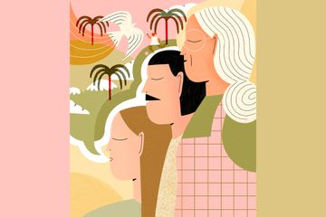 Conceptual illustration representing three generations of family connecting through language