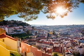 Miradouro da Graca over the historical center of Lisbon, Portugal