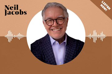 A graphic composite of Neil Jacobs for Travel+Leisure's Let's Go Together Podcast