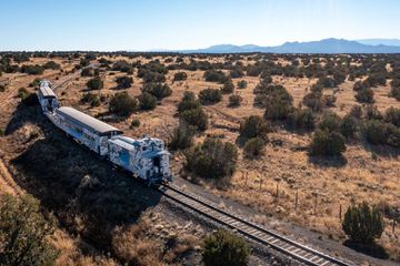 New Mexico's Sky Railway train painted in night sky motif