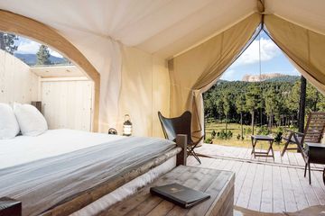 Interior of an Under Canvas Stargazer Tent at Mount Rushmore
