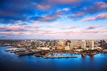 Aerial View of the Downtown San Diego Skyline at Dusk