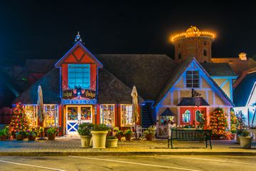 Downtown Solvang at Night During Christmas Time