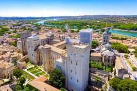 Avignon Bridge with Popes Palace and Rhone River, Pont Saint-Benezet, Provence, France.