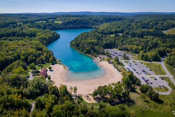 Aerial of beach at the lake