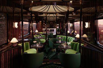 The bar at night on board the Orient Express