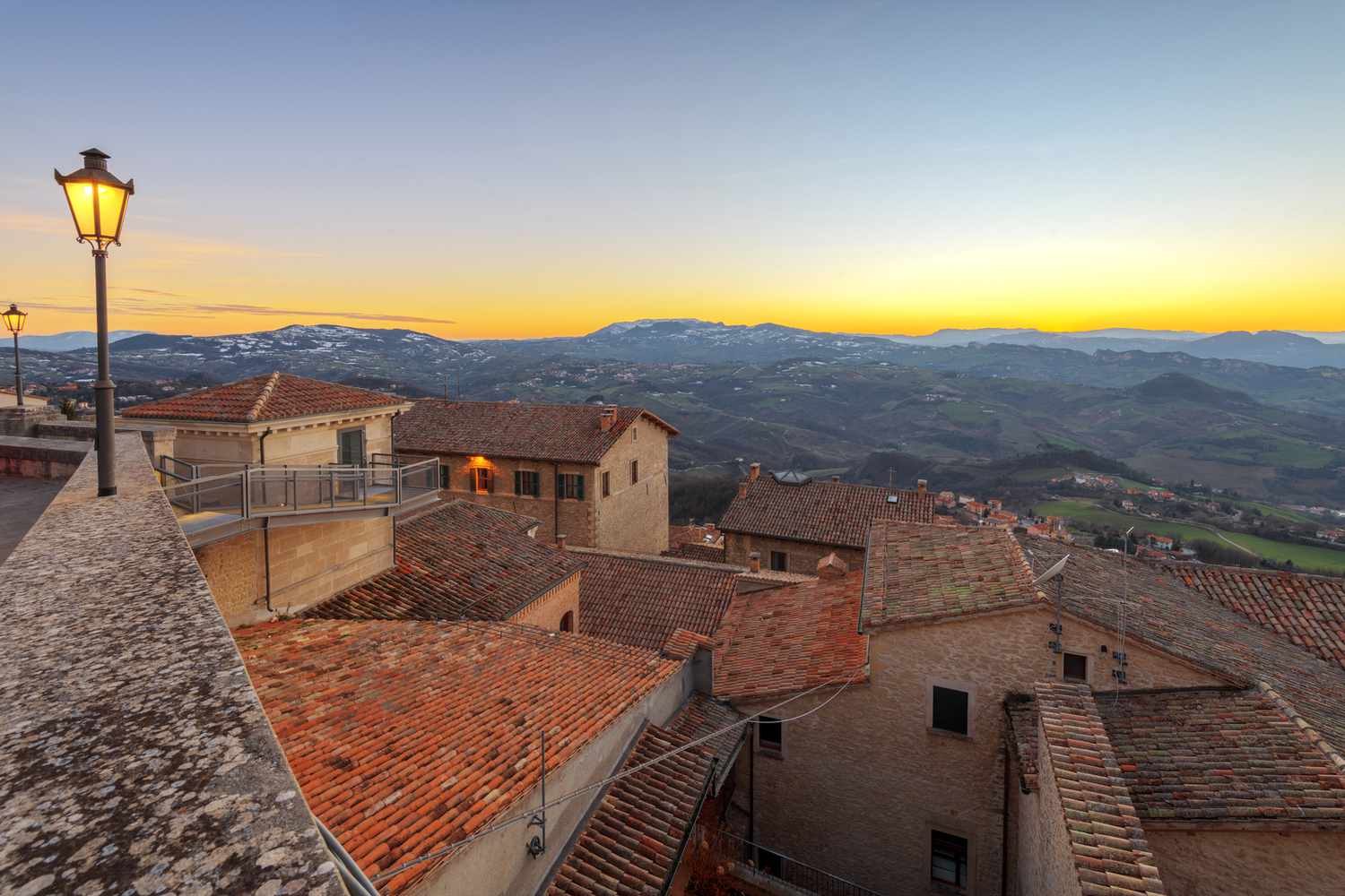 The Republic of San Marino at dusk.