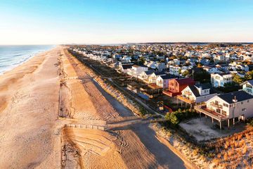 Drone view of South Bethany Beach Delaware and dune 
