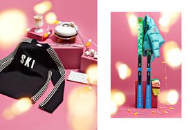 Pair of gift guide still life photos showing products inspired by a ski vacation