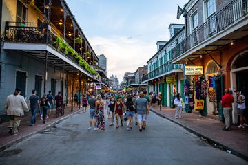 People walking down Bourbon Street