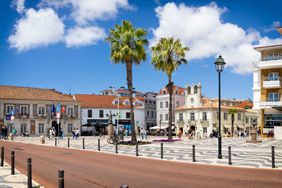 Holidays in Portugal - town square with promenade in the tourist town of Cascais