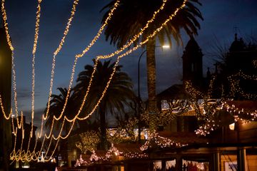 Christmas market in old town Santiago de Compostela, Galicia, Spain.