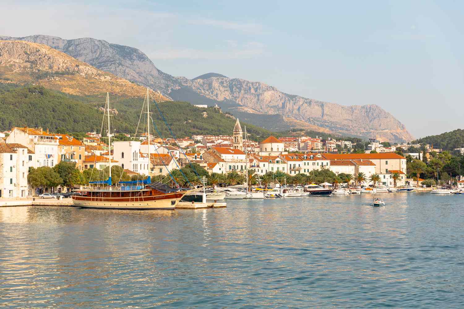 Buildings and boats along the coast of Brac, one of the Dalmatian Islands