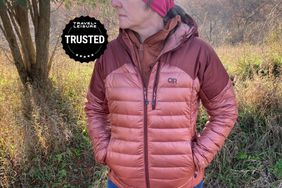 a person wearing a puffer down jacket outdoors