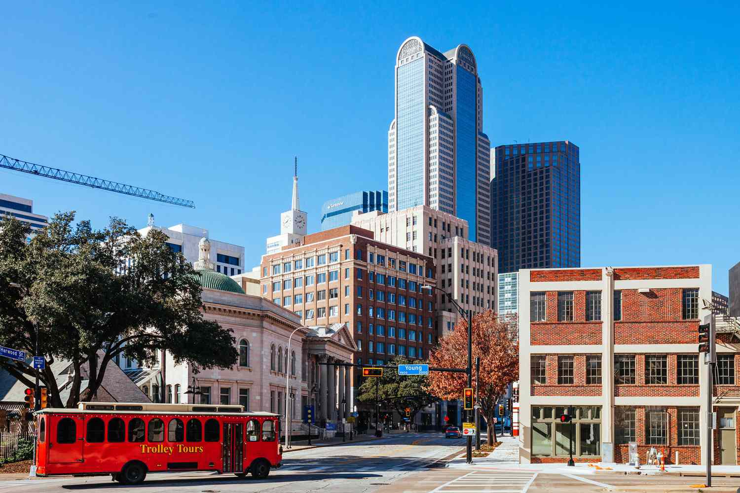 Trolley Tour on the street in Downtown Dallas