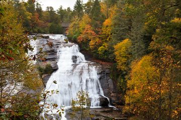 Autumn leaves around High Falls in the Dupont State Forest