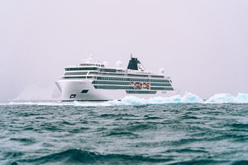 Exterior of ship among icebergs 