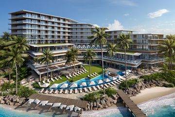 The exterior of the Pendry Barbados with beach and pool