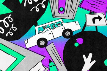 Conceptual illustration representing a family road trip