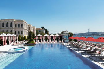 Pool area with view of bridge