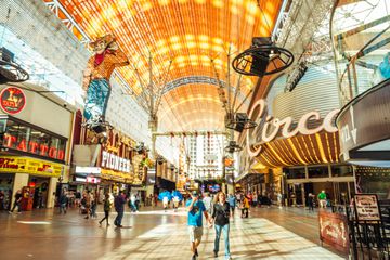 People walking down Fremont Street in Las Vegas