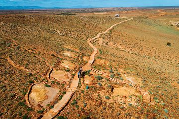 Aerial view of people at the Ediacara Fossil Site Nilpena