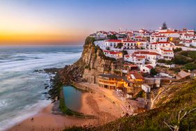 Sunset panoramic view of Azenhas do Mar, in Sintra, Portugal. 