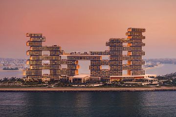 Exterior of Atlantis The Royal in Dubai during sunset