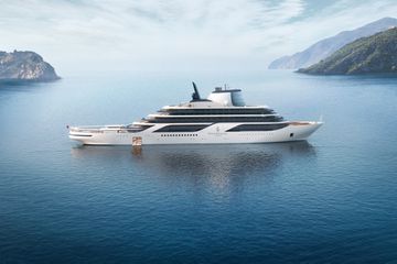 Exterior of the Four Seasons Yacht out in the water 