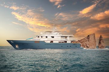 The exterior of the Galapagos Explorer yacht 