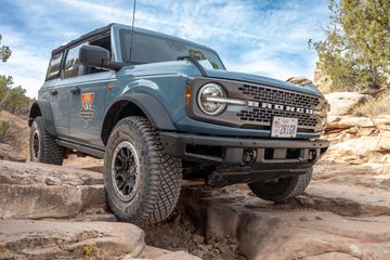 A Ford Bronco off roading in Utah 