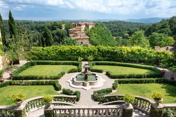 View of the grounds and medieval village at Il Burro 